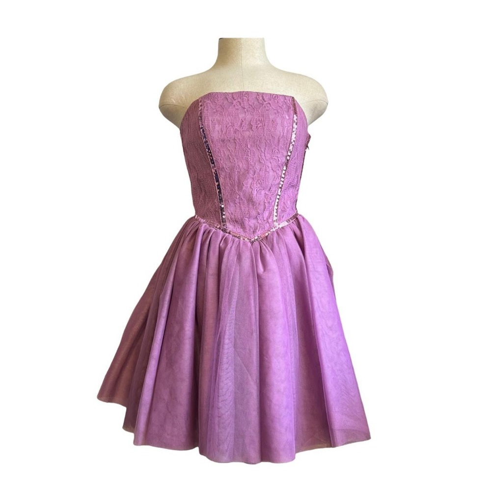 Betsey Johnson Womens Lace Sequin Strapless Party Dress 4 Lilac